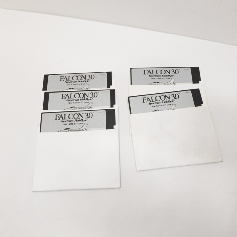 Falcon 3.0 Spectrum HoloByte 5.25” Floppy Disk Set DOS IBM 1.2MB Disks 1–7 Untes
