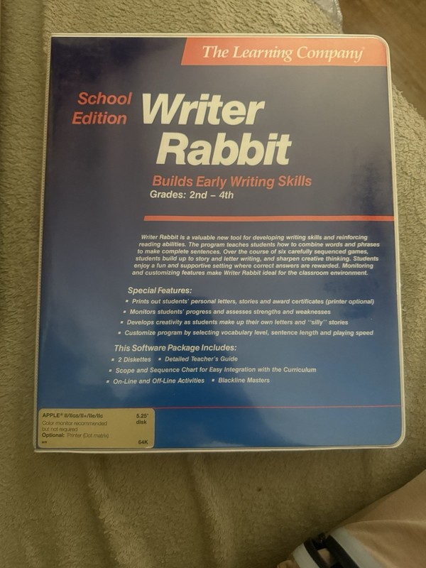 Writer Rabbit Early Writing Skills Grades 2-4 Vintage 64k Software for Apple