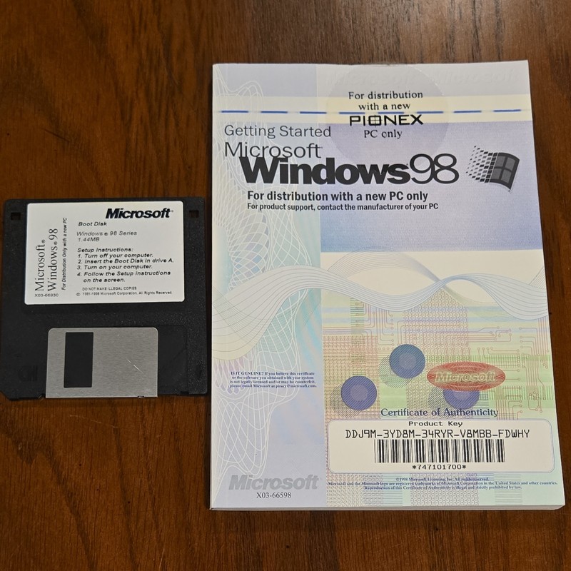 Windows 98 Second Edition & Key Floppy Boot Disk & Manual with product key!