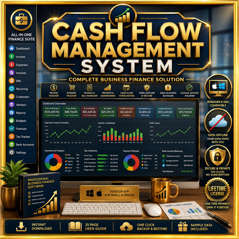 Cash Flow Management Software on USB Small Business Accounting App for Win &Mac