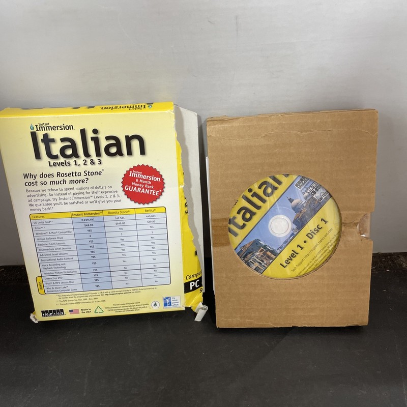 Instant Immersion Italian Levels 1, 2, & 3 PC Discs Opened Box
