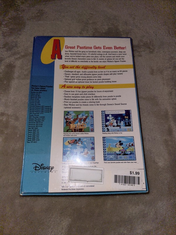 mickey’s jigsaw puzzles ibm pc 3.5 5.25 Brand NEW Sealed gallery