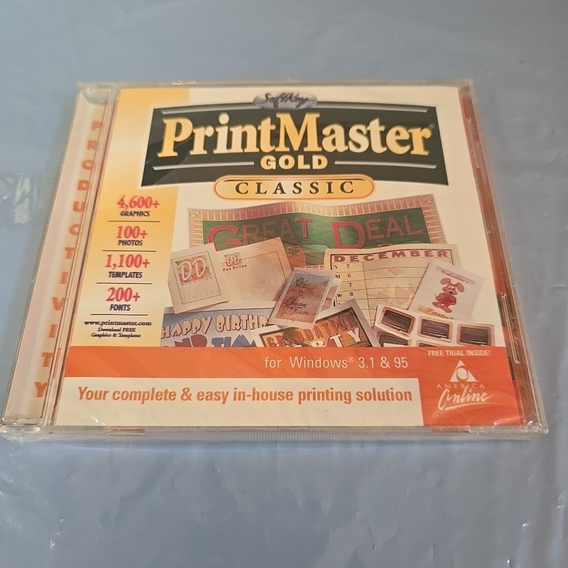 PrintMaster Gold Classic – 1998 SoftKey PC Computer CD Software – NEW & SEALED!