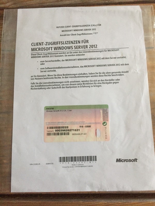 Windows Server 2012 / 2012R2 extension license user with VAT invoice.