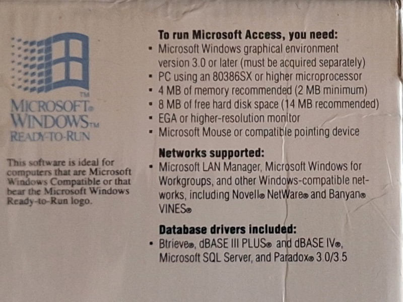 Vintage Microsoft Access v1.0 Windows 3.0 or later 3.5 Floppy NEW Factory Sealed gallery
