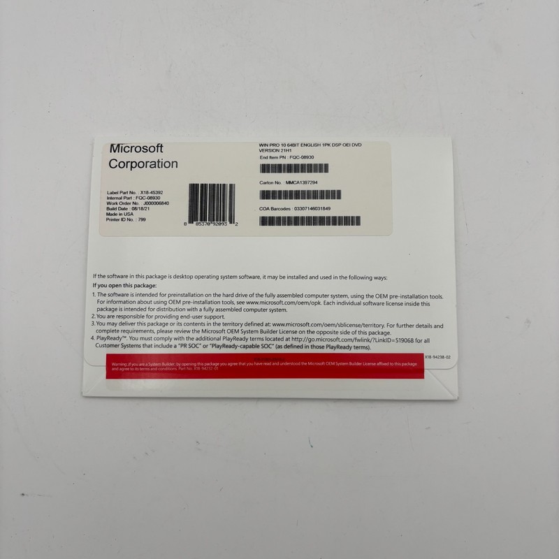 Windows Win 10 pro 64 bit installation DVD w/ Genuine License Product Key New!