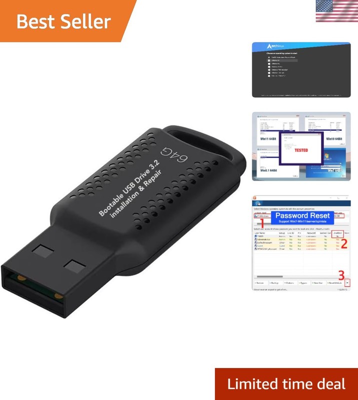 64GB - Bootable USB Driver 3.2 for Windows 11/10/8.1/7/, WinPE,Password Reset...