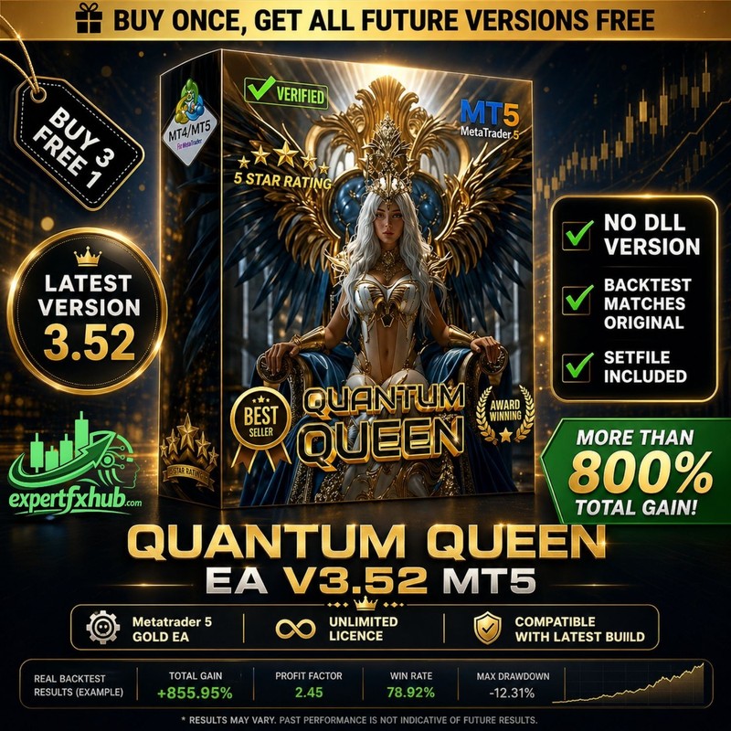 v3.52 Quantum Queen EA Metatrader MT5 Gold Bot Trading Forex Robot prop firm