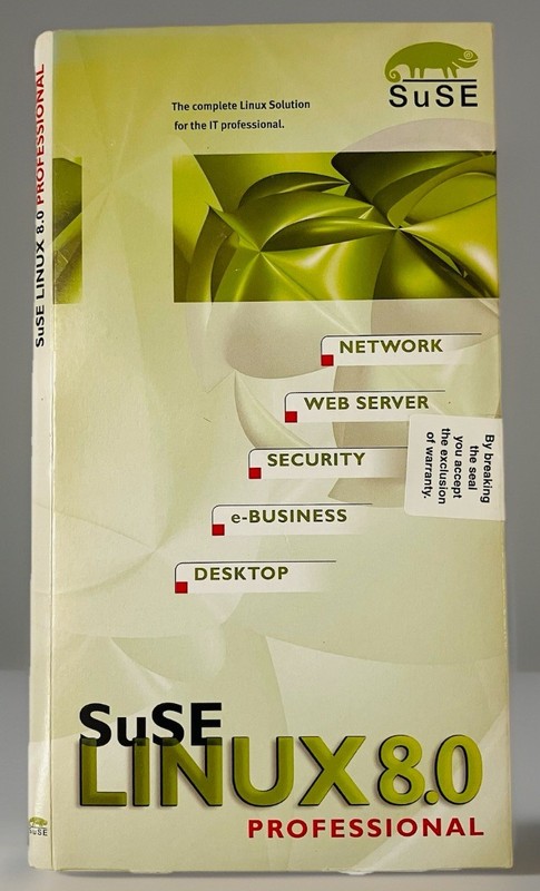 SuSE Linux 8.0 Professional 7-CD Box Set (Slim) Vintage Linux OS Manual 2000s PC