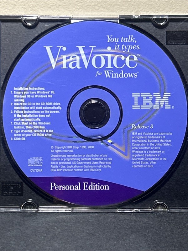 IBM ViaVoice For Windows Release 8 Personal Edition Voice Recognition Software