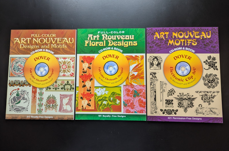 Full-Color Art Nouveau Floral, Designs & Motifs CD-ROM Book 3V Lot Dover