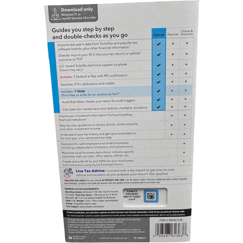 Intuit Turbo tax Deluxe 2025 Federal & State , New Sealed Numeric Key Shipped! gallery