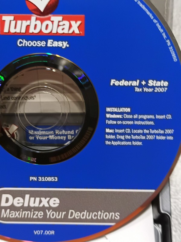 TURBO TAX YEAR 2007 INTUIT DELUXE FULL EDITION CD SOFTWARE FOR FEDERAL+STATE gallery