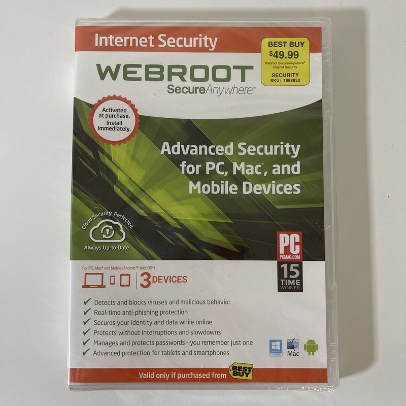 Webroot Secure Anywhere Internet Security Plus (3 Devices) NEW Factory Sealed