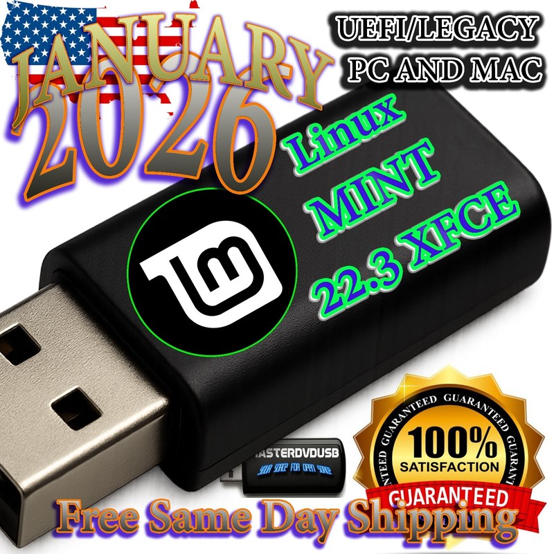 Linux Mint 22.3 XFCE ZENA – Bootable USB Flash Drive January 2026 FAST SHIPPING