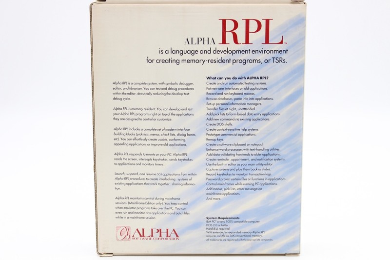Alpha RPL Resident Programming Language Software IBM PC DOS Rare RETAIL BOX gallery