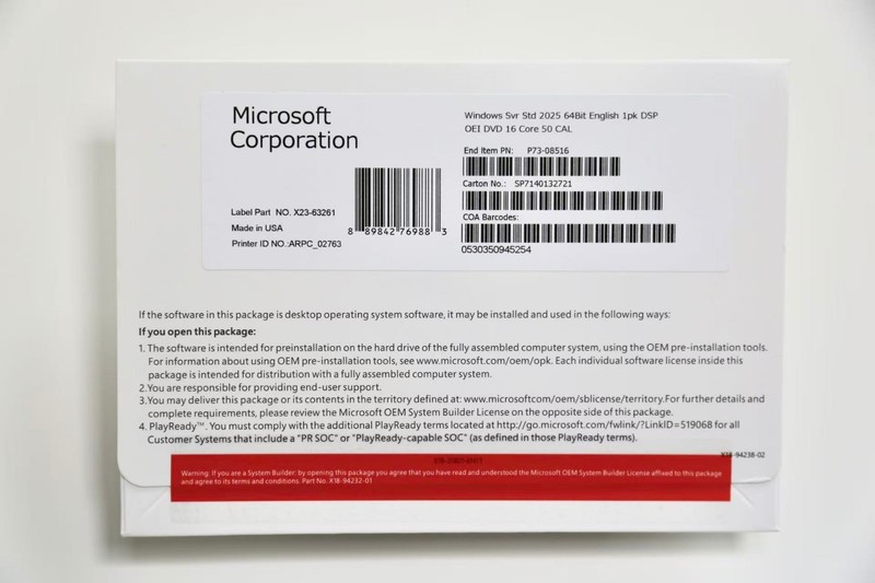 Windows Server 2025 Standard – New Sealed DVD and Product Key – 16 Core 50 Cal。