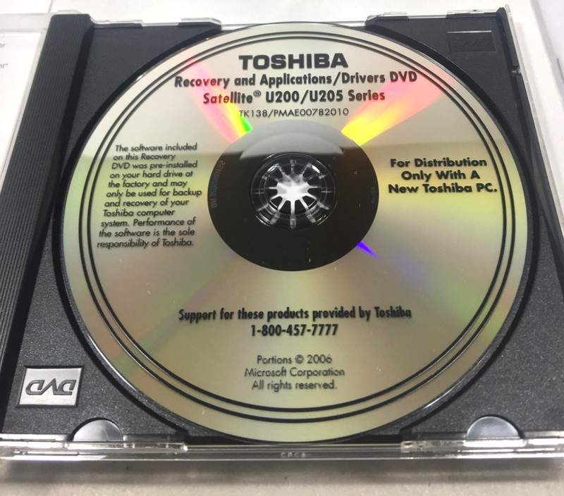 Toshiba Manuals & Recovery KIT Applications/Drivers DVD Satellite U200/U205 CD gallery