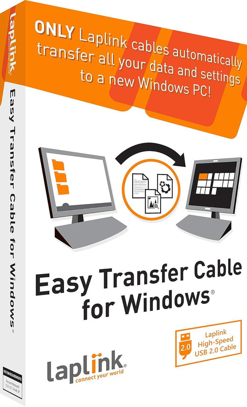 LAPLINK Easy Transfer Cable for Windows 11 – USB 2.0 PC to PC Cable with PCmover