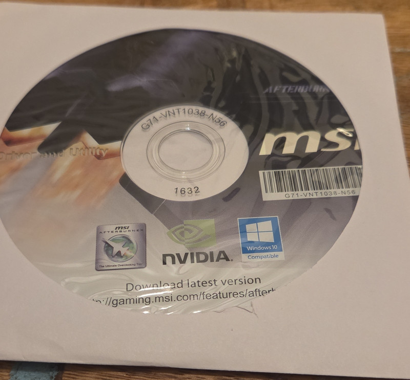 MSI Afterburner Driver & Utility CD for Windows 10 English G71-VNT1038-N56