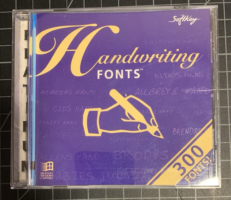 SoftKey Handwriting Fonts – (PC 1996) – 300 Fonts Cd Very Clean Disc