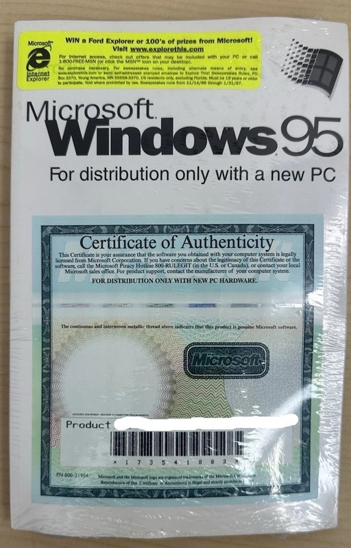 Microsoft Windows 95 Brand New, Sealed CD & Manual
