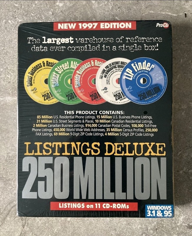 1997 MEGA RARE USA 250 MILLIONS LISTINGS DELUXE ON 11 CD ROMS BY ACXIOM CO PROCD