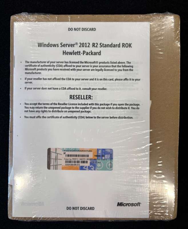 Microsoft Windows Server 2012 R2 Standard ROK HP HPE OEM License Kit Sealed COA