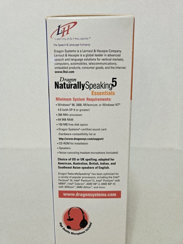 Dragon Naturally Speaking 5 Essentials w/Microphone Headset NEW, OPEN BOX gallery