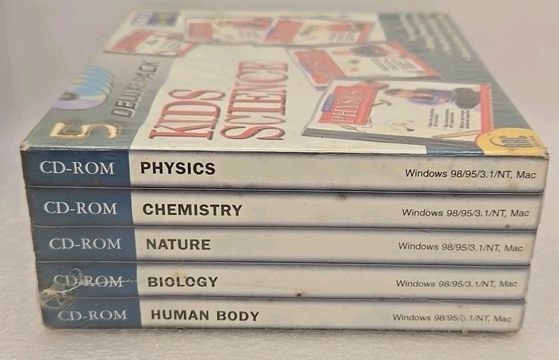 Kids Science Lot 5 Disc Set CD-Rom biology chemistry nature human body physics gallery