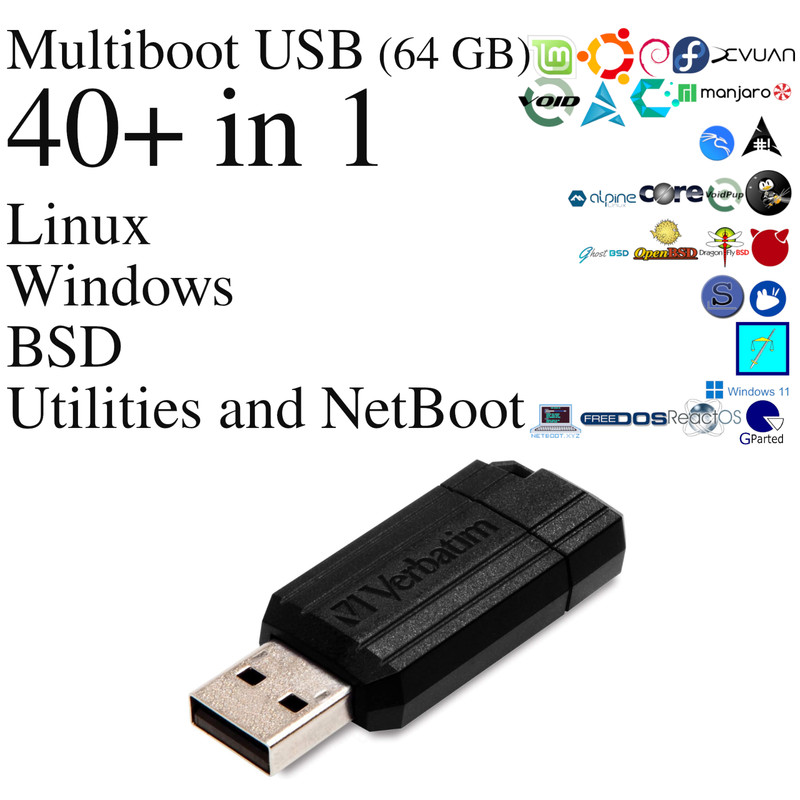 40-in-1 Multiboot amd64/x86-64 USB (2.0) (64GB) Flashdrive