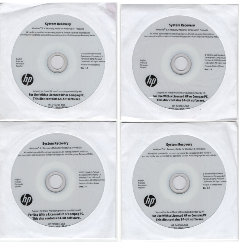 HP Pavilion Envy Stream ProBook EliteBook Windows 8.1 64-Bit Recovery CD-ROM Set