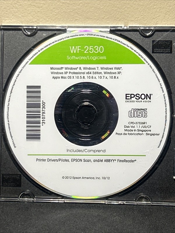 Epson WF-2530 Printer Driver Software CD OEM Disc Scanner ABBYY FineReader