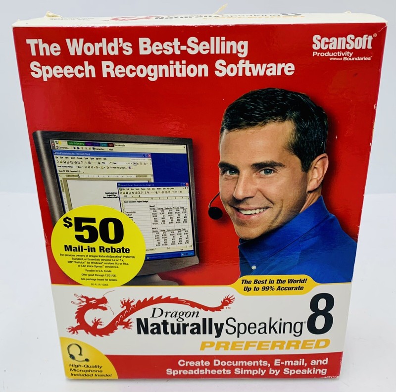 Dragon naturally speaking 8 Professional with microphone Headset & Paperwork