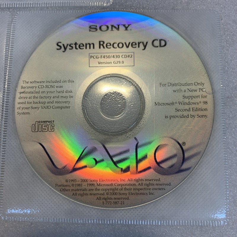 Sony VAIO PCG-F450 / PCG-F430 Windows 98 Second Edition Recovery CDs gallery