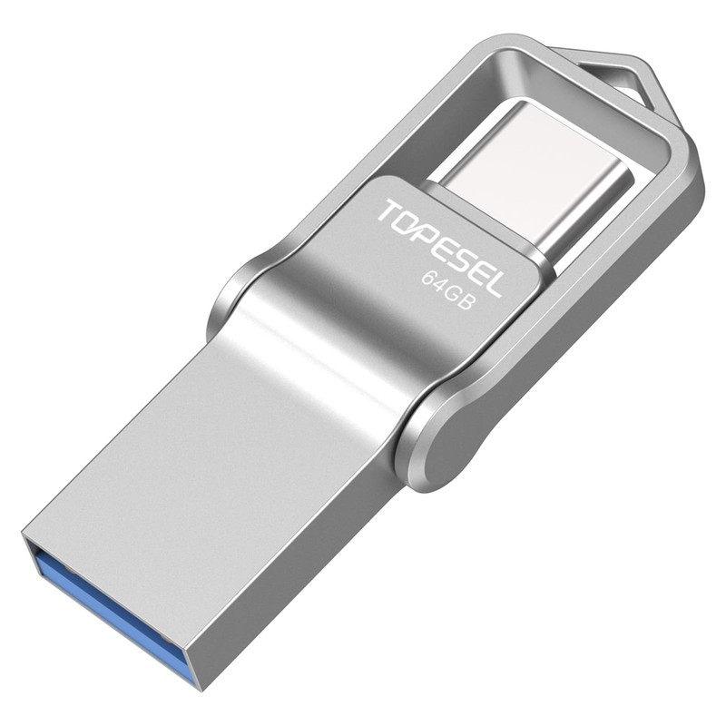TOPESEL 64GB USB C Metal Flash Drive 2-in-1 OTG USB 3.0 + Type C Thumb Drive,…