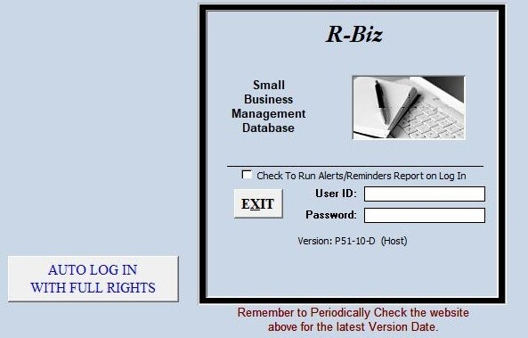 R-Biz, small business application for contacts/finance , uses Microsoft Access