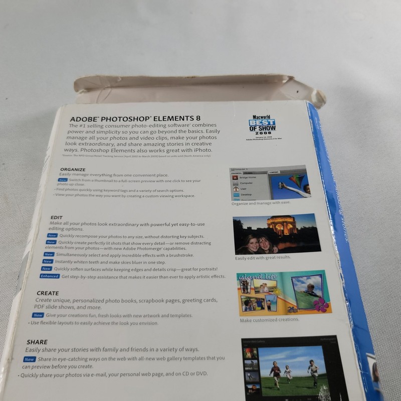 Adobe Photoshop Elements 8 Software Disc Mac Photo Image Editing Works w iPhoto gallery