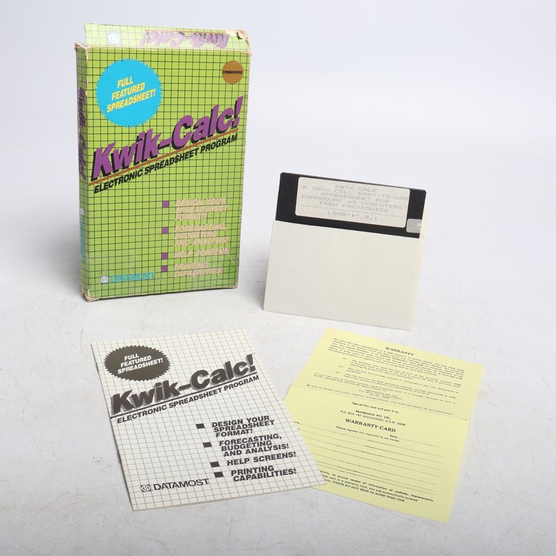Vintage Kwik-CALC! Commodore 64, 1985, Diskette, Electronic SPREADSHEET Program
