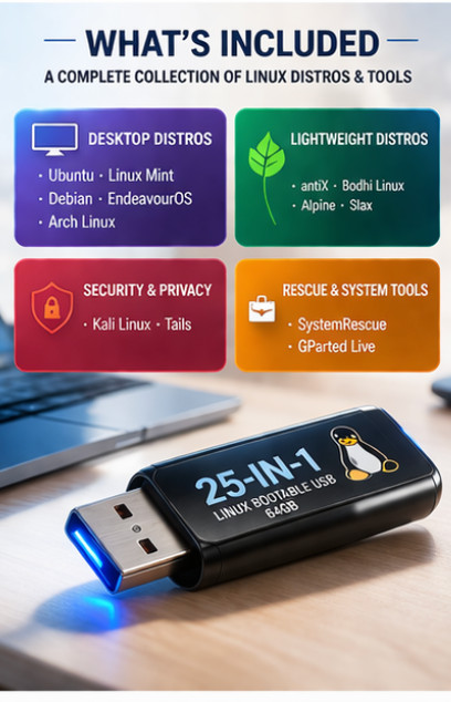 25-in-1 Linux Bootable USB 64GB Multi Boot OS Toolkit – Plug & Boot Drive gallery
