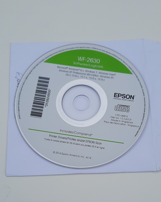 Epson WF-2630 Software Printer Drivers Installation CD-ROM