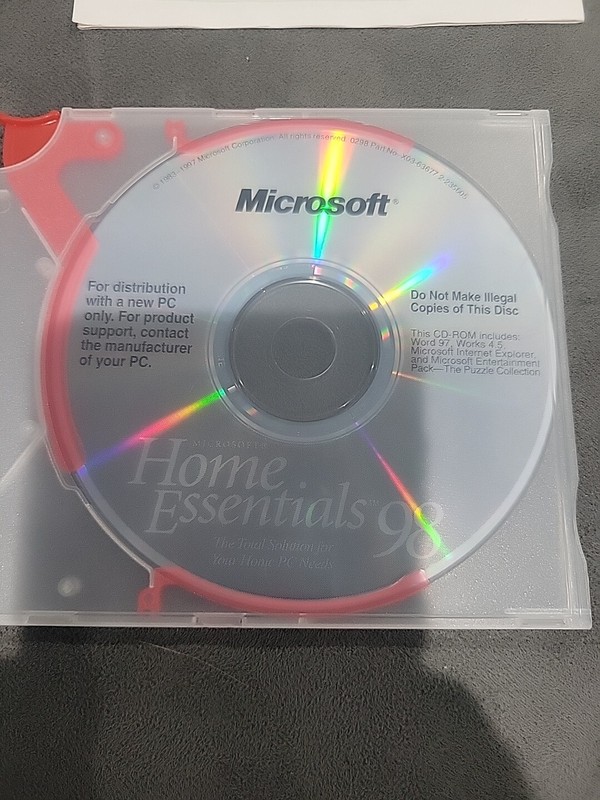 Microsoft Home Essentials 98 Disc, Manual, & Certificate Of Authenticity
