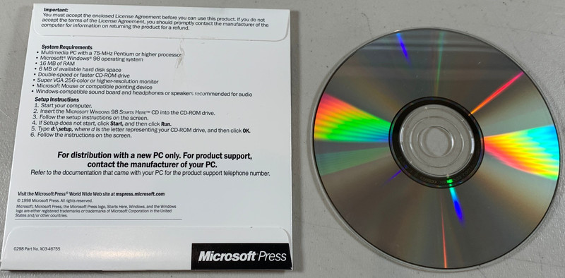 Microsoft Press Windows 98 Starts Here CD Disc in Sleeve Vintage Software gallery