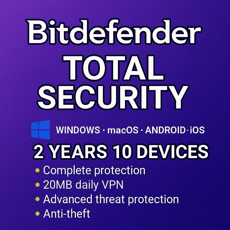 Bitdefender Total Security 2 Years For 10 Devices + Daily VPN
