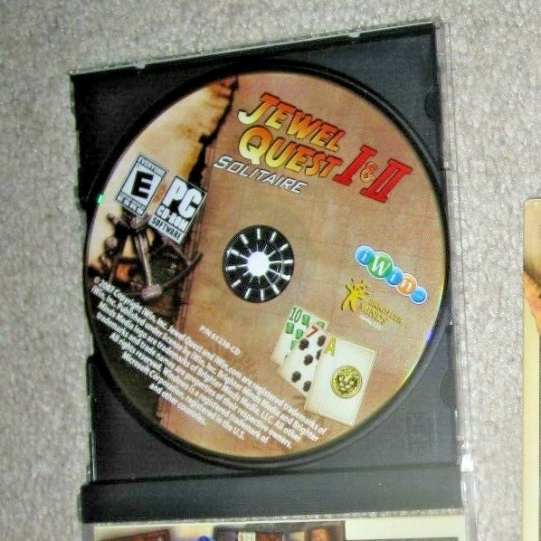Jewel Quest Solitaire I & II PC game complete CD cover case mint never used gallery