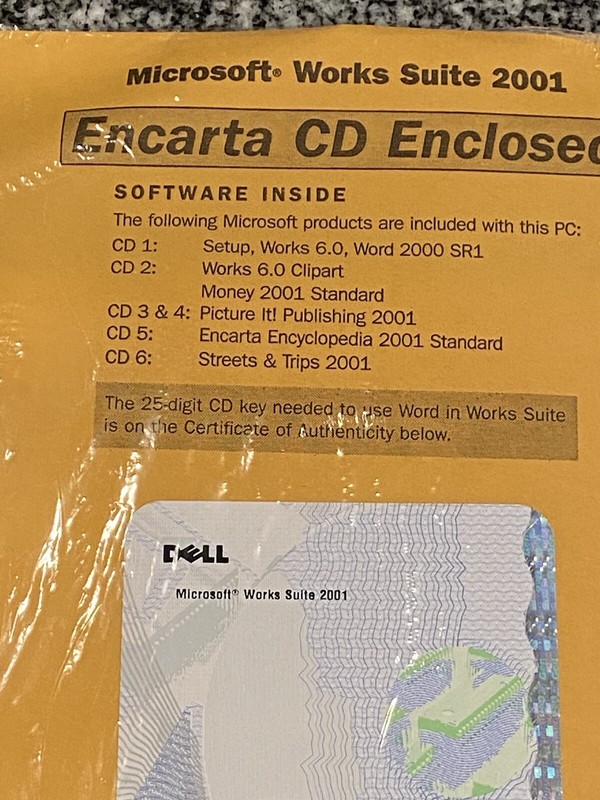 Microsoft Works Suite 2001 W/ Word Money Encarta Set of 6 CDs (Unopened) gallery