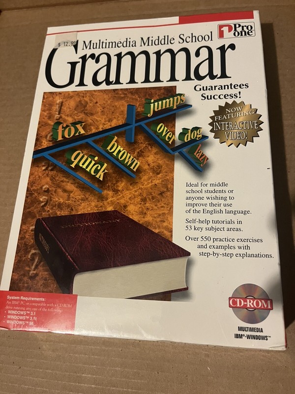 NEW/SEALED VINTAGE COMPUTER SOFTWARE – MULTIMEDIA MIDDLE SCHOOL GRAMMAR CD-ROM