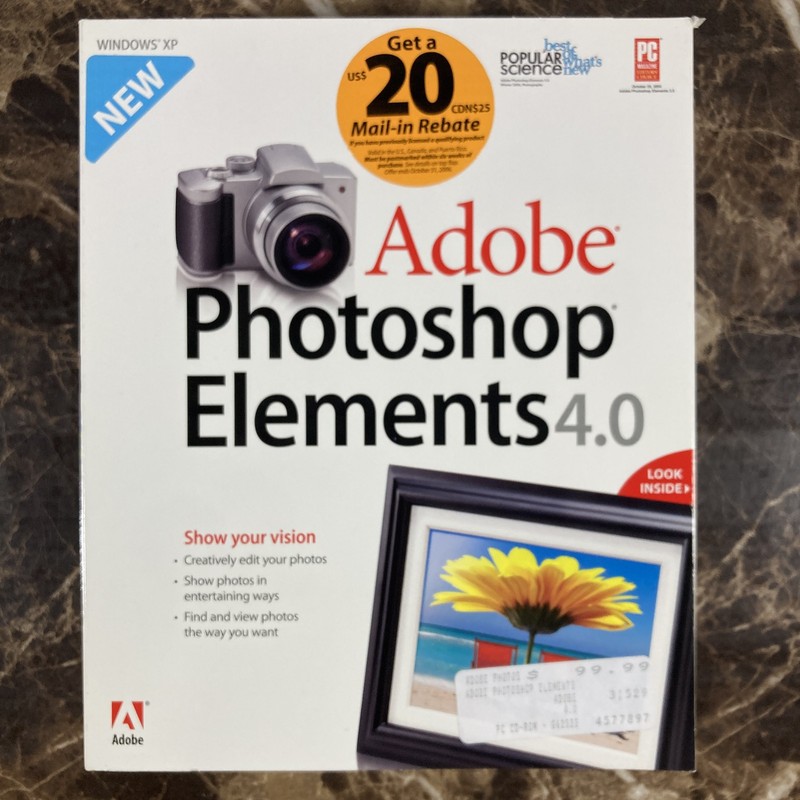 Adobe Photoshop Elements 4.0 Windows XP Software CD User Guide Manual S/N Key