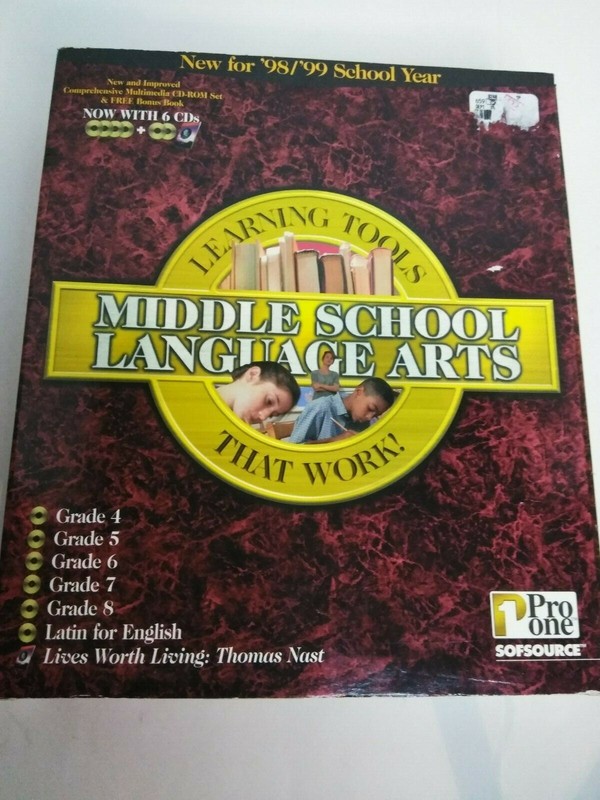 VINTAGE Pro One Middle School Language Arts Grade 4-8 CD-ROM SET W/BONUS BOOK