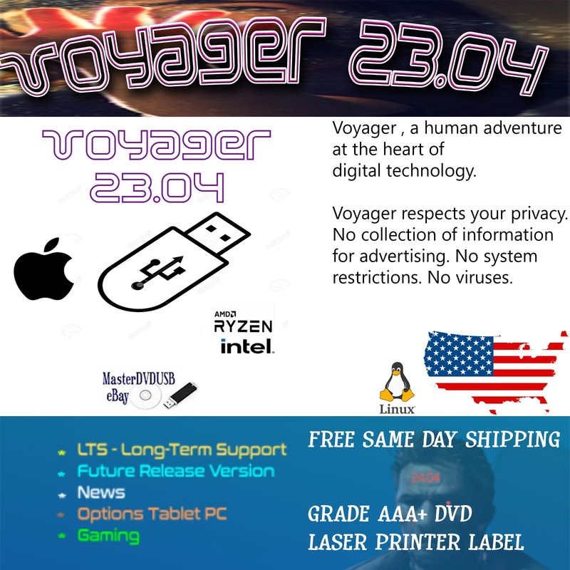 Voyager 23.04 LTS Linux LIVE/INSTALLER USB – Brand New Same Day Shipping